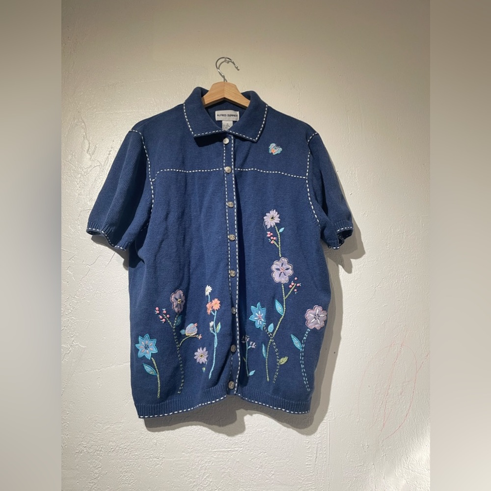 Alfred Dunner Women’s Knit Cardigan Short Sleeve Button Down Blue Size 1XL